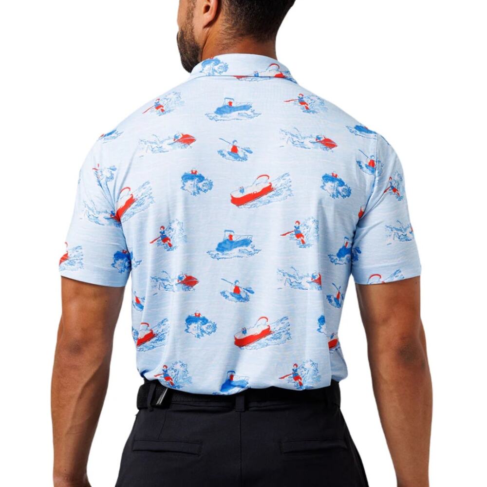 WAGGLE Mens Lake Life Golf Polo Shirt 2XL XXL Blue Print Short Sleeve NWT - Picture 2 of 11
